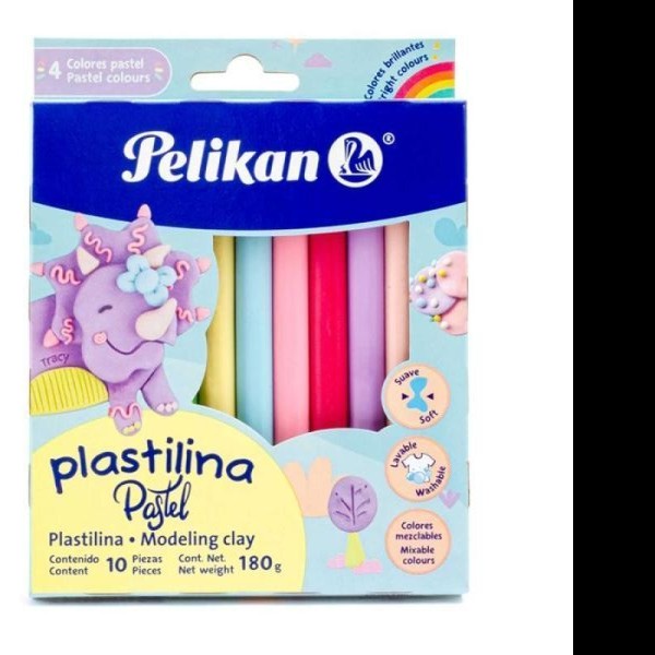 PLASTILINA C10 BARRAS COLORES PASTEL PELIKAN C.40